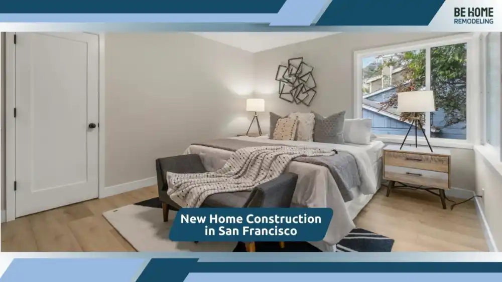 Bright modern bedroom from custom new home construction in San Francisco